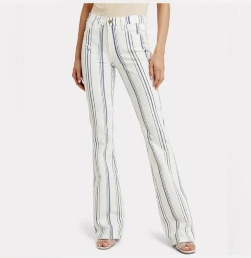 Frame Le High Flare White Blue Stripe Jeans 26 Preppy Festival